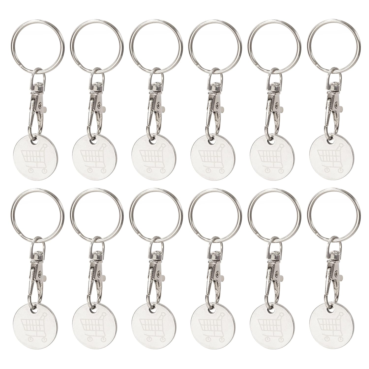 Zoruam 12PCS Trolley Token, Shopping Trolley Token,Trolly Coin UK, Metal Clips Pound Coin Trolley Tokens Keyrings Ring for Supermarket Cart