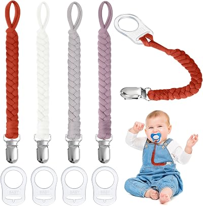 Aolso Dummy Clips Pacifier Chain 4pcs Grey White Purple Silicone Ring Adapter