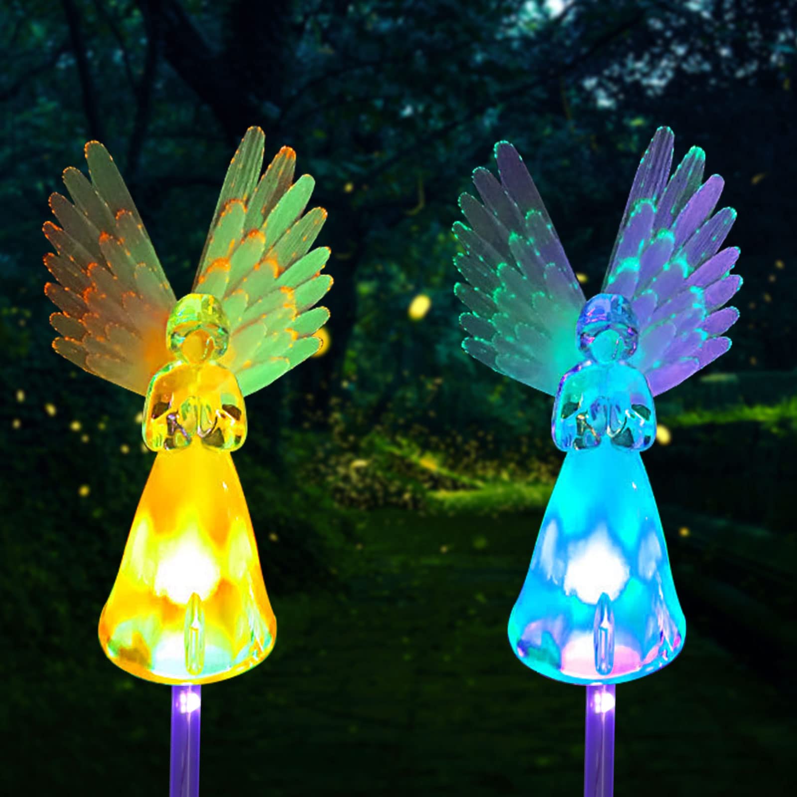 Solar Angel Light, Colorful Solar Garden Lights, Waterproof Outdoor Path Angel Stake Lights, LED Lawn Decorative Light for Outdoor Patio Yard Landscape Cemetery Grave