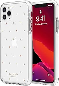 Kate Spade New York New York Defensive Hardshell Case (1-PC Comold) for iPhone 11 Pro Max - Pin Dot Gems/Pearls/Clear/White Bumper (KSIPH-135-PDGPC)