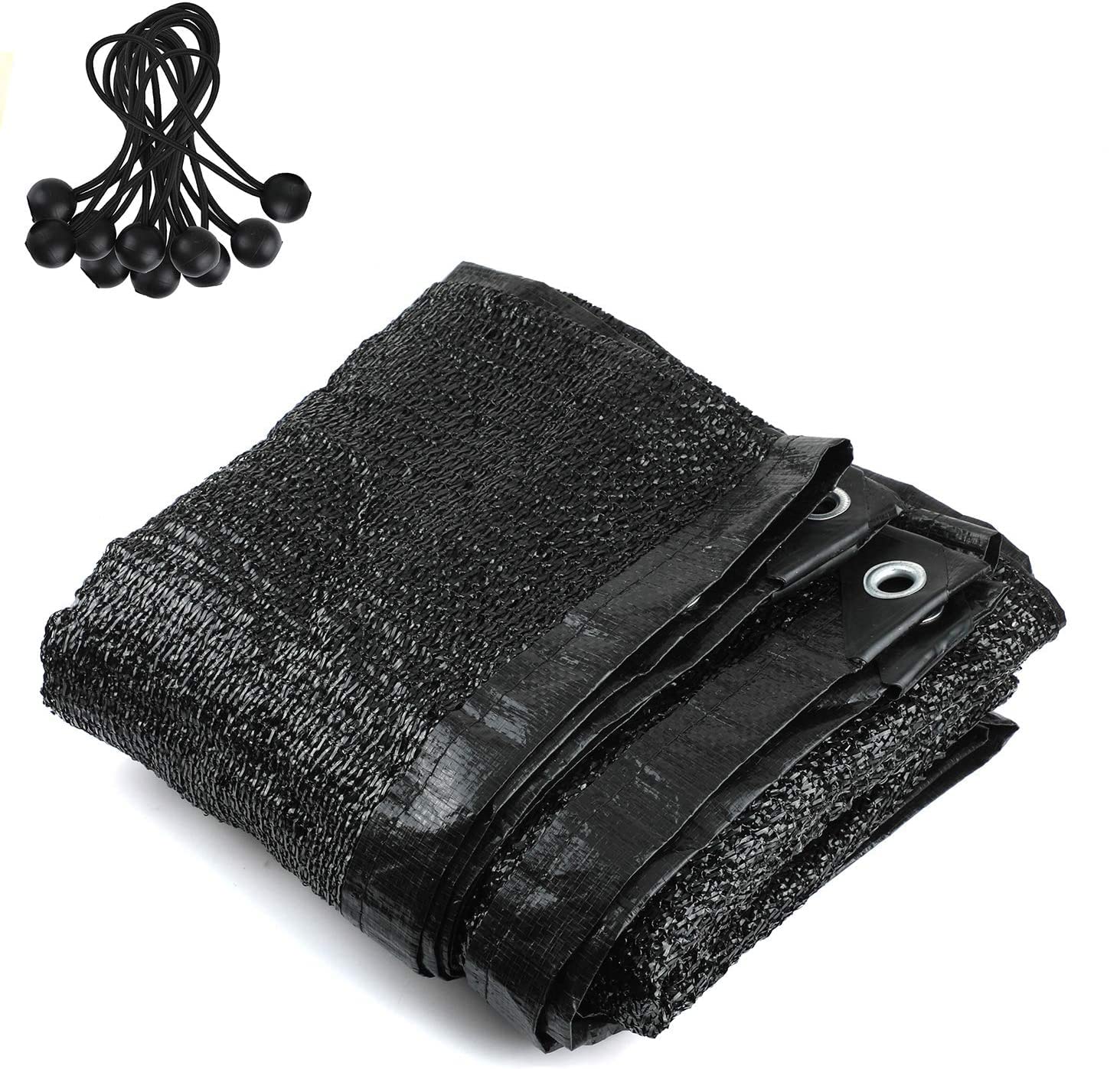 Shade Netting 90% Shade Cloth - Black Bulk UV Resistant Fabric Mesh for Greenhouse Garden Flower Plant Wind Frost Snow Winter Protection Included 6"BALL BUNGEE (6.5Ft*10Ft, 90% Sunshade Rate)