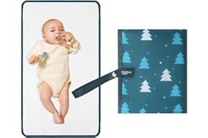 PHOEBUS BABY Portable Diaper Changing Pad for Baby - Waterproof Compact Changing Mat with Wrist Strap - Wipeable Travel Changing Pad for Diaper Bag(Blue Pine Tree)