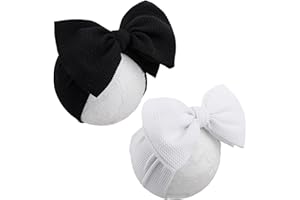 YanJie Hairband - Big Bows for Baby Girls Black & White, 2 Count (Pack of 2), Polyester, Hair Accessories, Unisex-Babies, Newborn, Infant, Toddlers, 0-6Months