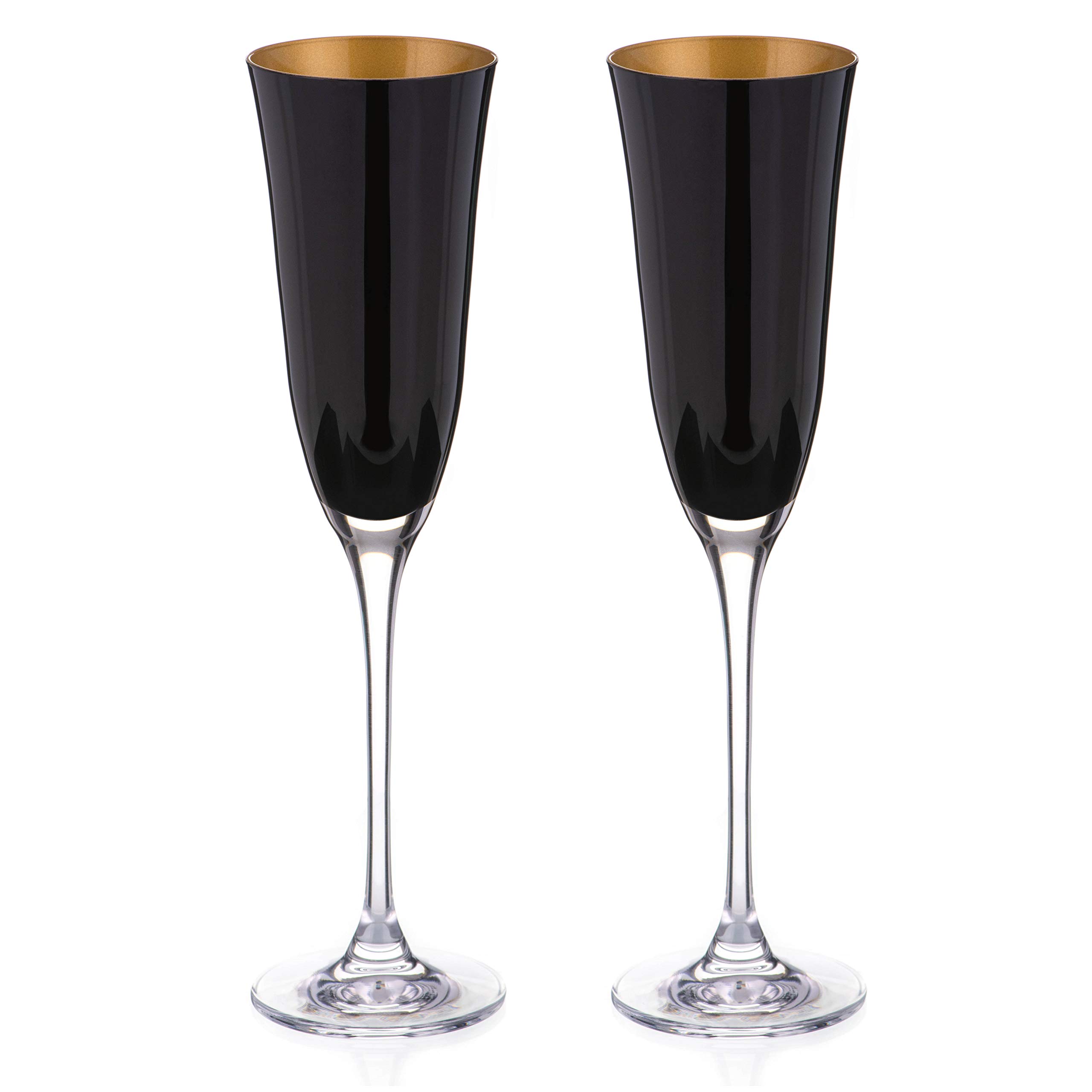 DIAMANTE Oro Black Champagne Flutes - 'Oro Black' Collection - Pair of Black/Gold Crystal Champagne Flutes