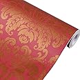 Yifely Red Golden Damask Self-Adhesive Shelf Drawer Liner PVC Furniture Paper 118x17.7 inch