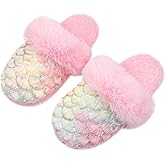 Girls Fluffy Mermaid Star House Slippers Cozy Warm Slip-on Animal House Shoes for Kids Bedroom Indoor Outdoor