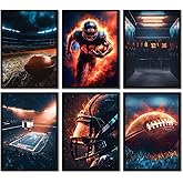 6pcs American Football Wall Art Player Rugby Posters Cool Sports Gaming Graffiti Rugby Style Stadium Field Canvas Prints for Boys Room Bedrom Gym Football Locker Wall Decor Set Gift 8x10in(Unframed)