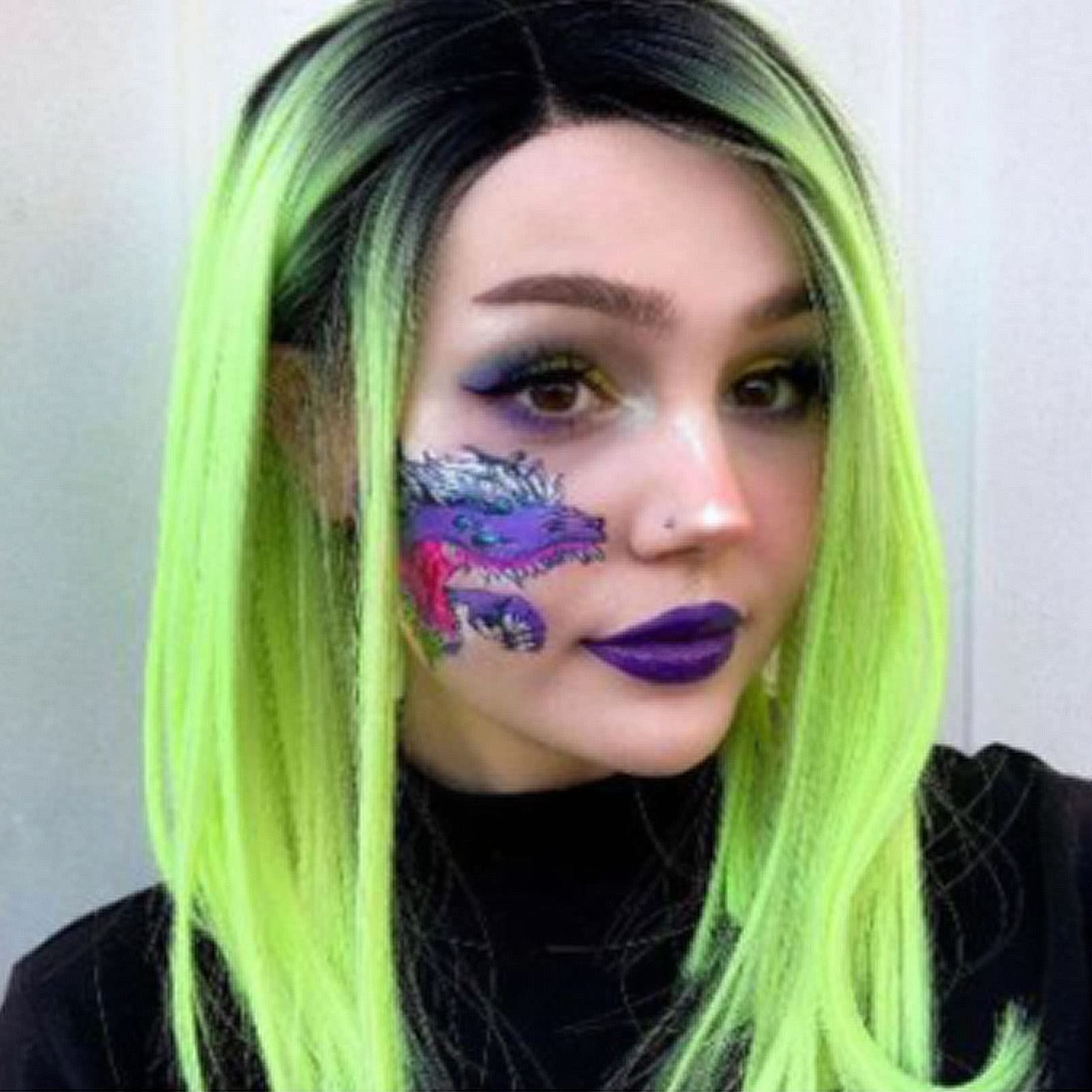 Neon Green Real Hair Lace Bob Wig Short Wigs for Black Women Black Root Fluorescence Green Ombre Wigs Hd Frontal Glueless Synthetic Lace Front Wig Short Drag Cosplay Daily 14Inch