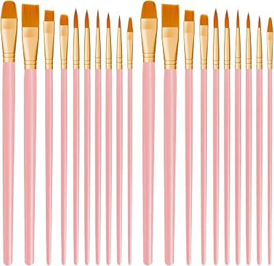 CNMTCCO 20 PCS Paint Brush Set Nylon Hair for Acrylic Oil Watercolor Gouache