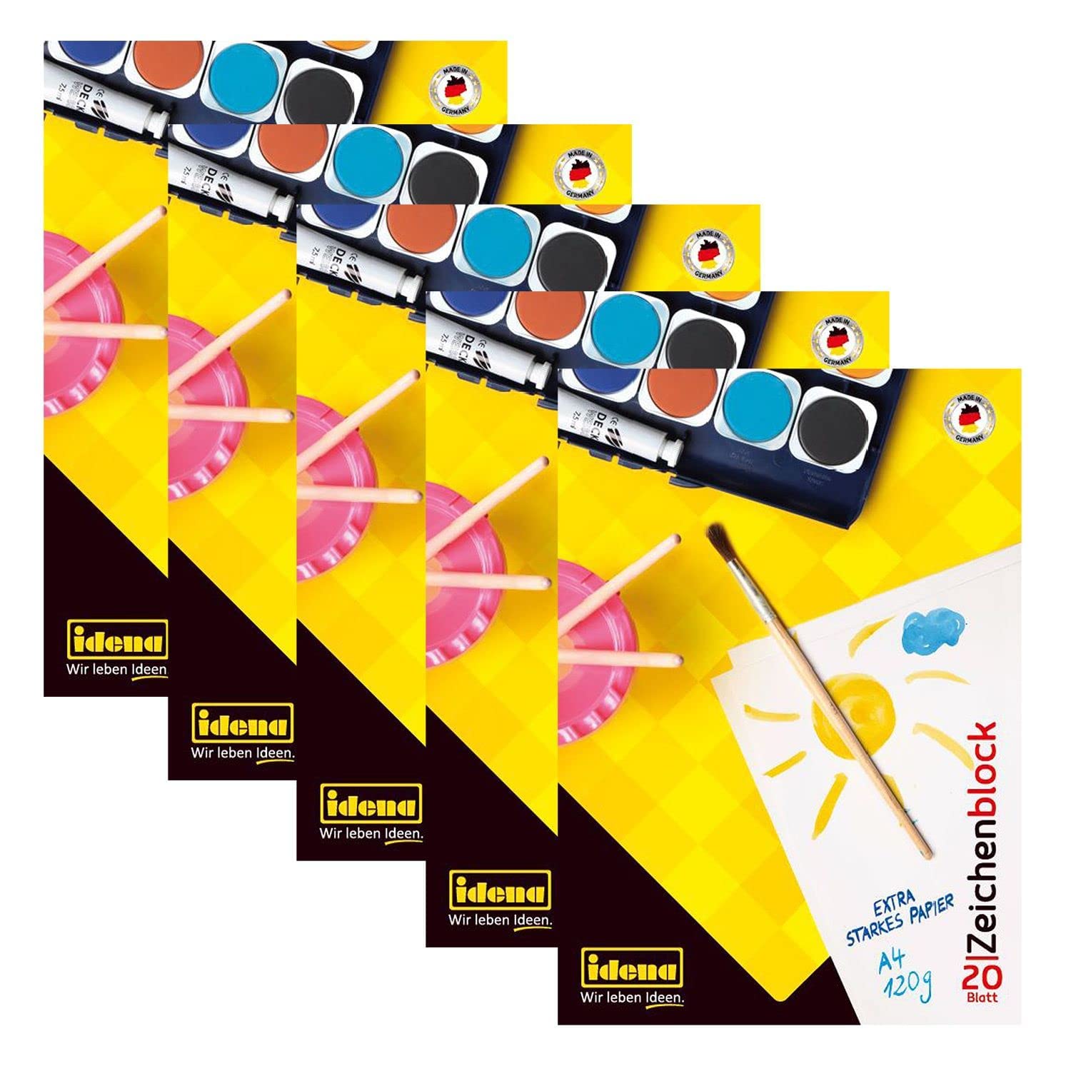 Idena 10387 - Drawing Pad, DIN A4, 20 Sheets, 120 g/m², Pack of 5