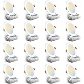 Amico 16 Pack 6 Inch 5CCT Ultra-Thin LED Recessed Ceiling Light with Junction Box, 2700K/3000K/3500K/4000K/5000K Selectable, 12W Eqv 110W, Dimmable Can Light, 1050LM High Brightness Downlight - ETL