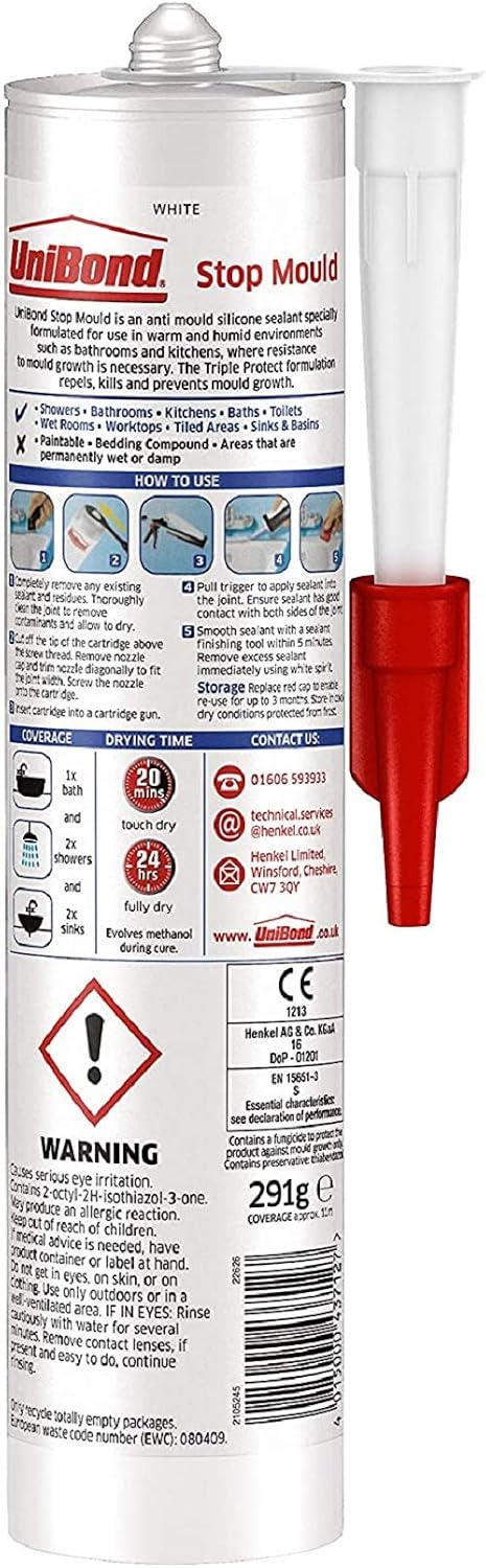 UniBond Triple Protection Stop Mould Silicone Sealant for Kitchens and Bathrooms Clear, Repels - Image 3