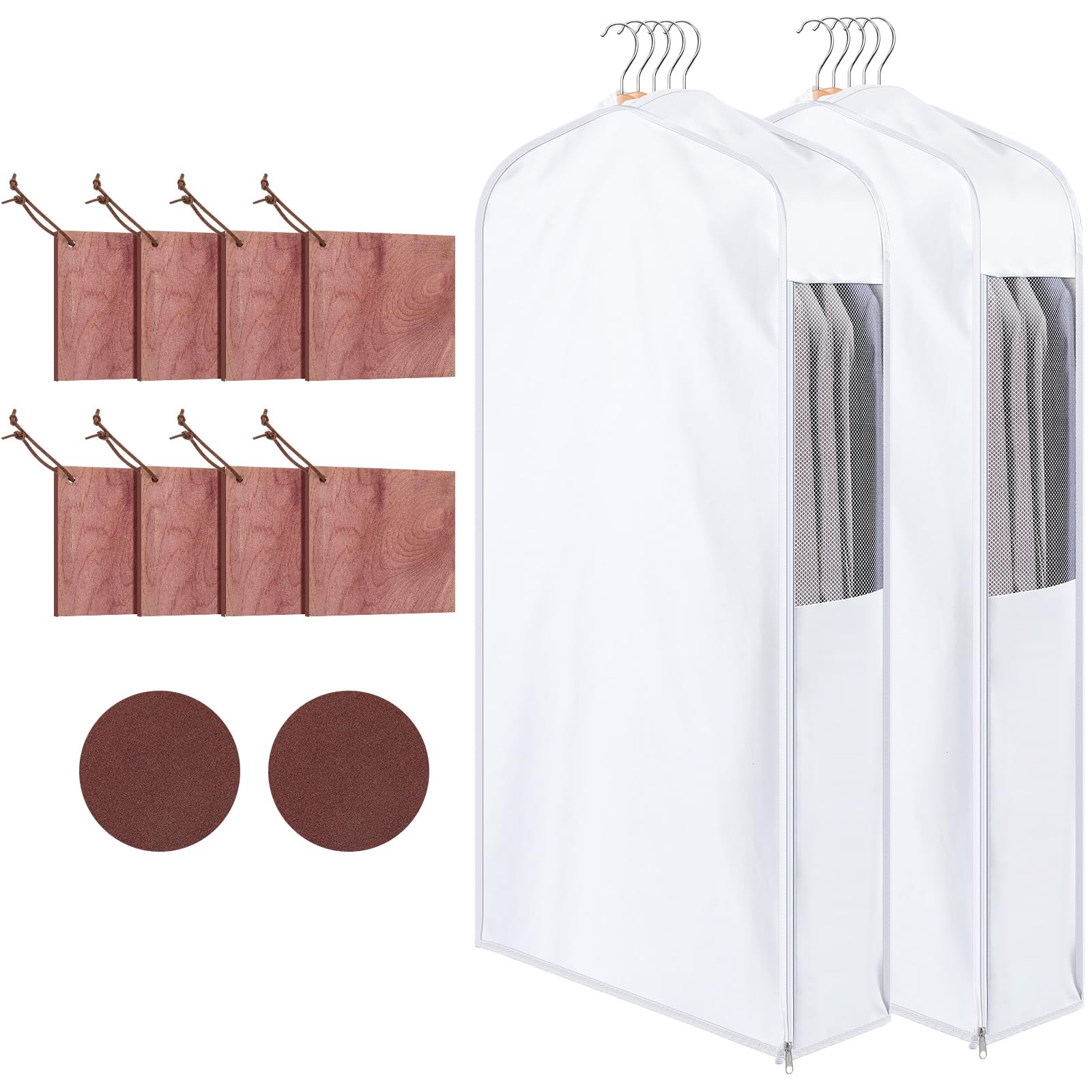 Photo 1 of Briwooody 2 Sets 40'' x 24'' x 10'' Short Cotton Garment Bags for Hanging Clothes and Storage, 8 Cedar Blocks for Fresh Smell and Moth Protection, Breathable Covers for Closet Suits Fur Coats Sweaters