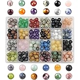 GorgGorho 288pcs Natural Round Stone Beads Genuine Real Stones Beading Loose Gemstone DIY for Bracelet Necklace Earrings Jewelry Making (10mm-24 Color S1, 10mm)