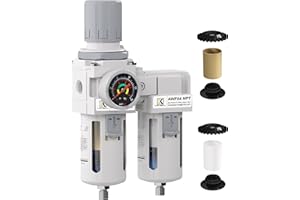 KANBOL 1/2" NPT Double Air Dry System Regulator,5μ&0.5μ double Air Filter Regulator,Semi-Auto Drain,Metal Bracket