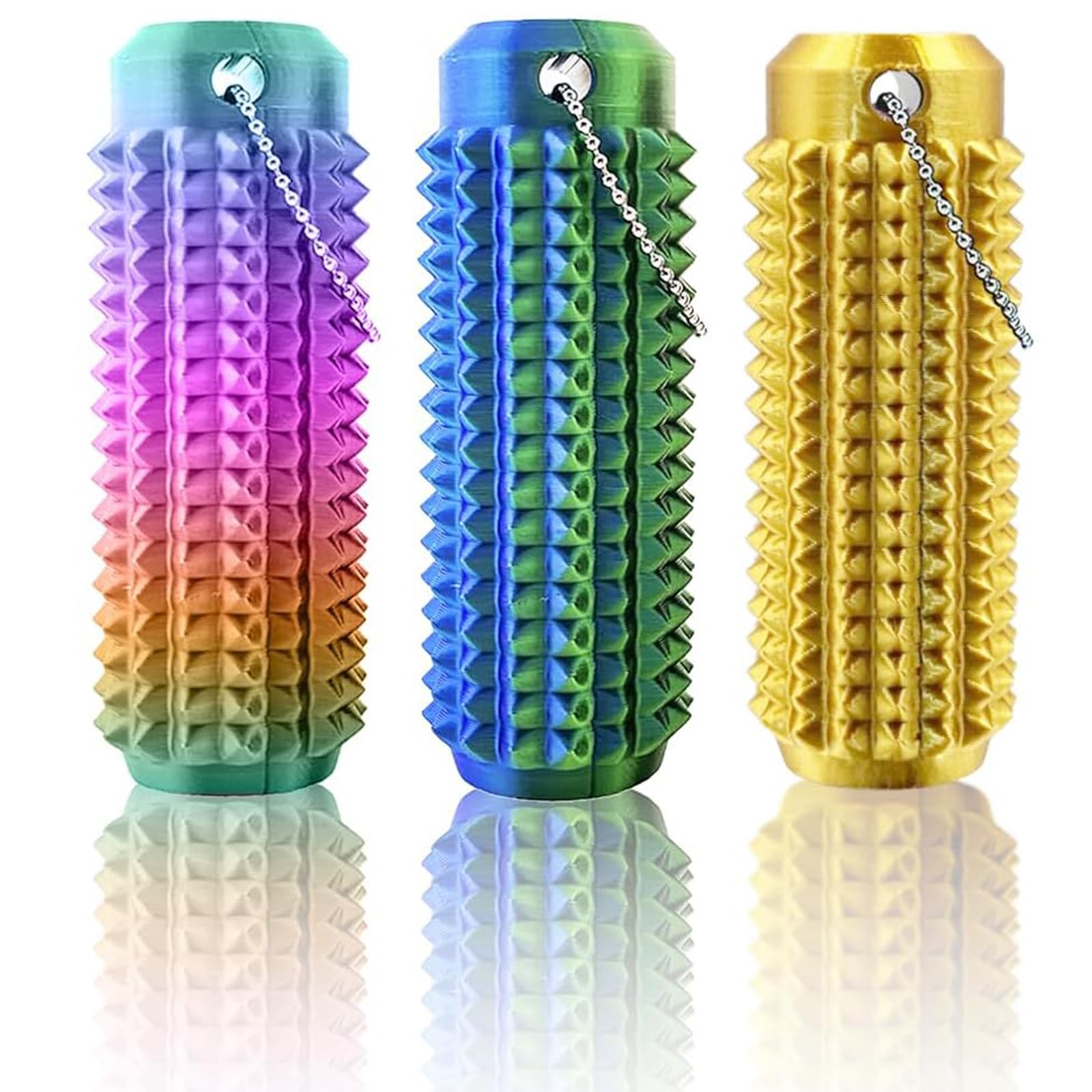 Little Ouchies Fidget Toys – 3D Printed Spiky Pain Stim Sensory with Keychain Stress Relief & Anxiety Reduction, Focus Fidget Toy for Adults & Teen (3 PCS (Rainbow & Green & Gold))
