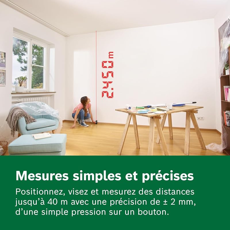 Télémètre Laser Zamo (portée jusqu’à 40 m, rechargeable USB‑C, mémorise 10 mesures, compatible avec adaptateurs, sans adaptateurs, incl. piles AAA rechargeables)
