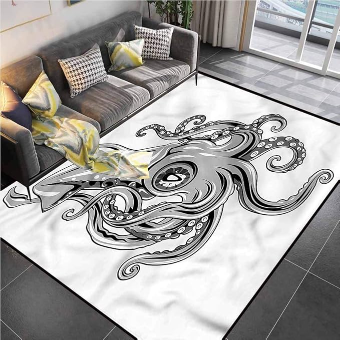Area Rug Rugs Print Large Floor Mat Kraken, Animal