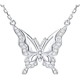 THELANDA Genuine Moissanite Sterling Silver Butterfly Pendant Necklace, Adjustable 18-20 Inch, Elegant Jewelry for Women