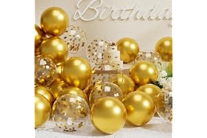 SUWEN Metallic Gold Balloons and Confetti Balloons Set 47PCS Latex Helium Chrome Gold Balloon for Birthday Graduation Anniversary Party Decorations