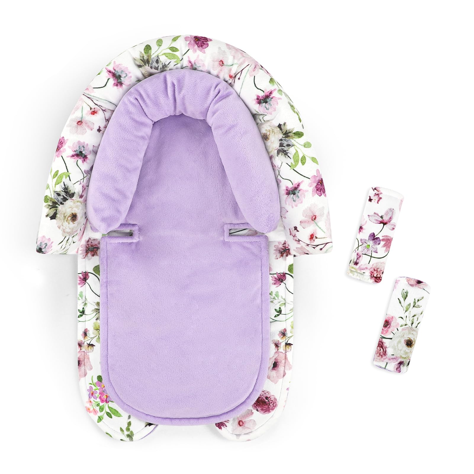 Photo 1 of GFU Baby Car Seat Head Support for Newborn, 2 in 1 Infant Car Seat Head Body Support with Strap Pads, Soft Stroller Cushion Pillow Insert for Girls and Boys, Fits for Stroller, Swing, Purple Floral