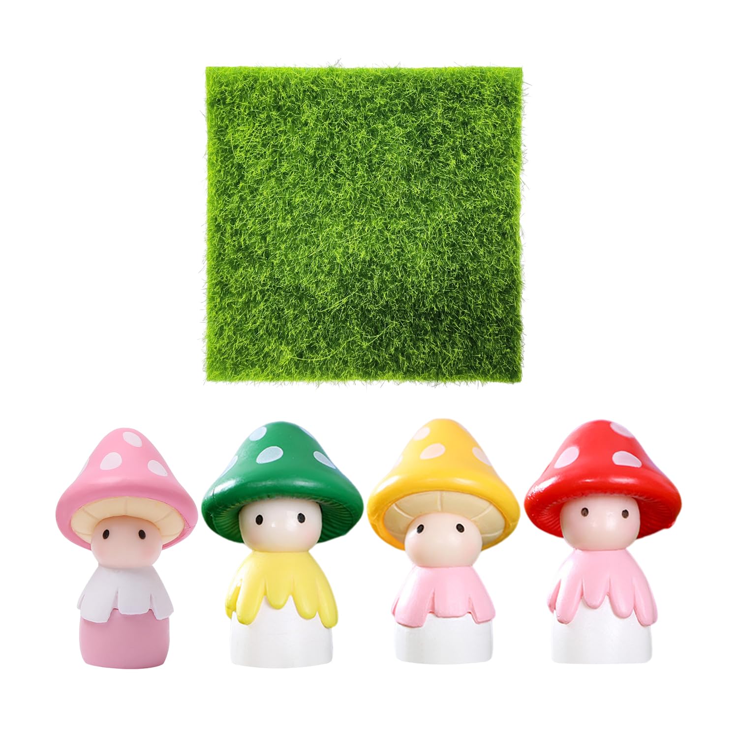 WUFGWBD 4 Pieces Of Mushroom Decorations, 1 Piece Of Artificial Turf, Small Garden Decorations, Home Mushroom Decoration Accessories, Small Mushrooms