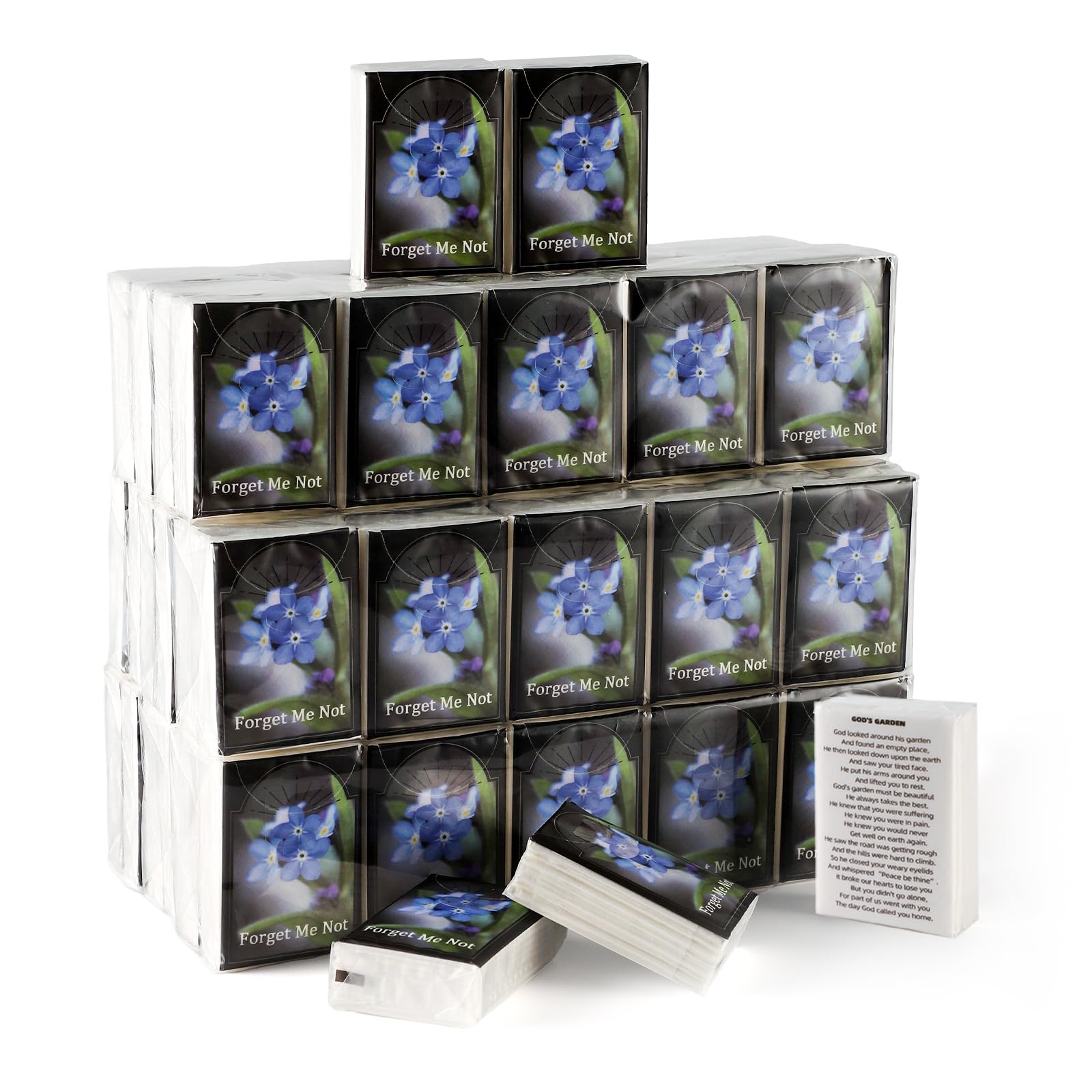 Photo 1 of 100 Pcs Bulk Memorial Facial Tissue Travel Packs,Funeral Tissues Packs Funeral Favor for Guests A Memorial Service,Dont Forget Me Pocket Tissues Celebration of Life Favors Ideas Funeral Decorations