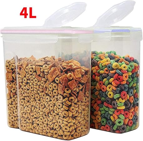 PRAKI Set di 6 contenitori per alimenti secchi grandi con coperchi ermetici e 20 etichette e pennarello (4 litri, nero