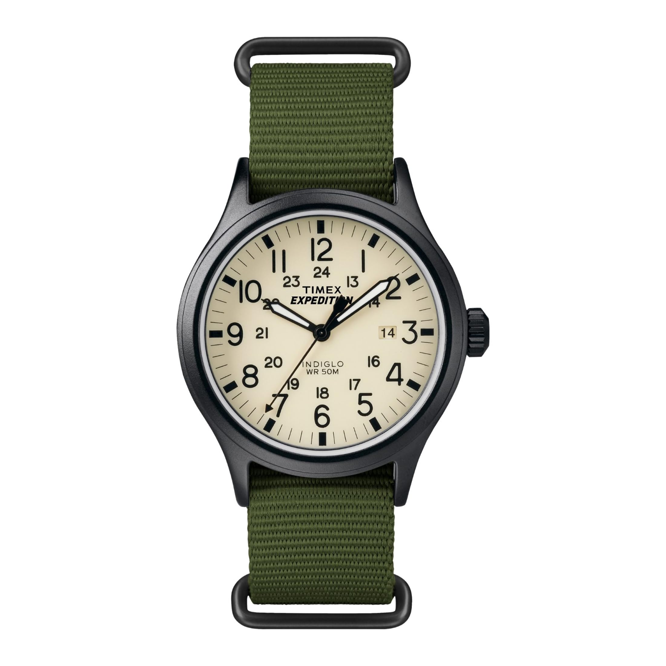 Timex Men's Expedition Scout 40mm Watch, Cream Dial, Green Fabric Strap