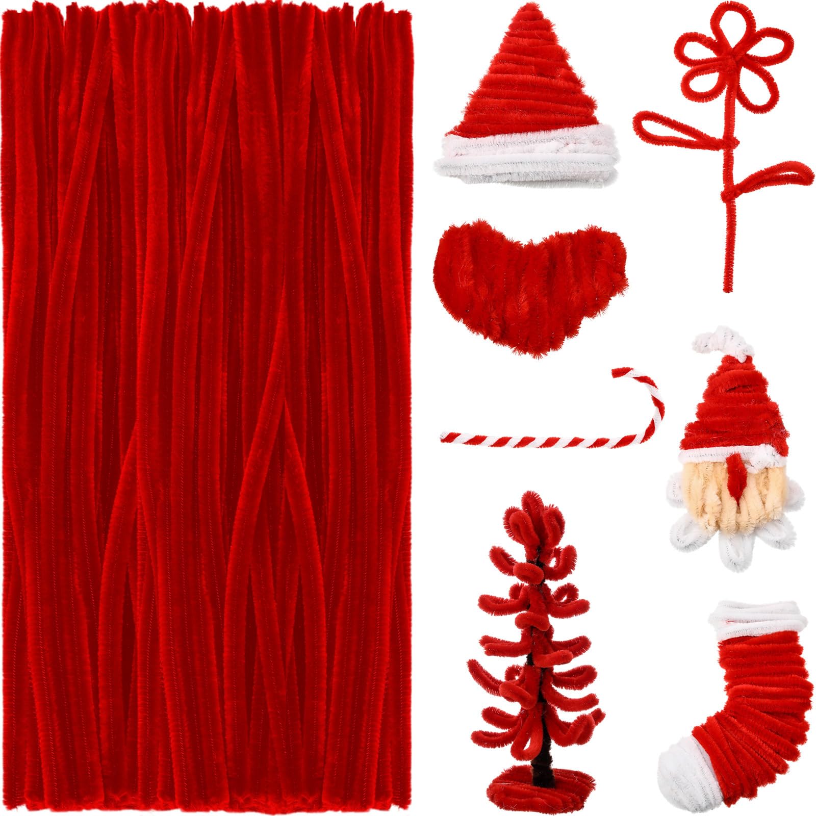Photo 1 of RoundFunny 100 Pcs Extra Long Pipe Cleaners Chenille Stem 6 mm x 24 Inch Pipe Cleaners Craft Supplies Fuzzy Sticks for Hair DIY Arts Crafts Project(Red)
