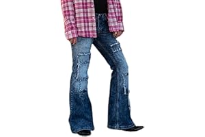 Mens Bell Bottom Jeans Vintage 70s Patchwork Flared Denim Pants Retro Disco Stretch Slim Straight Bell Bottom Jeans