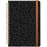 Ruled Spiral Writing Notebook,A5 Hardcover Lined College Journal for Women Lady Girl,Luxury Strong Twin-Wire Binding with Premium Paper,8.4" X 6",Perfect for School,Office,Home Gifts(Black Leopard Skin)