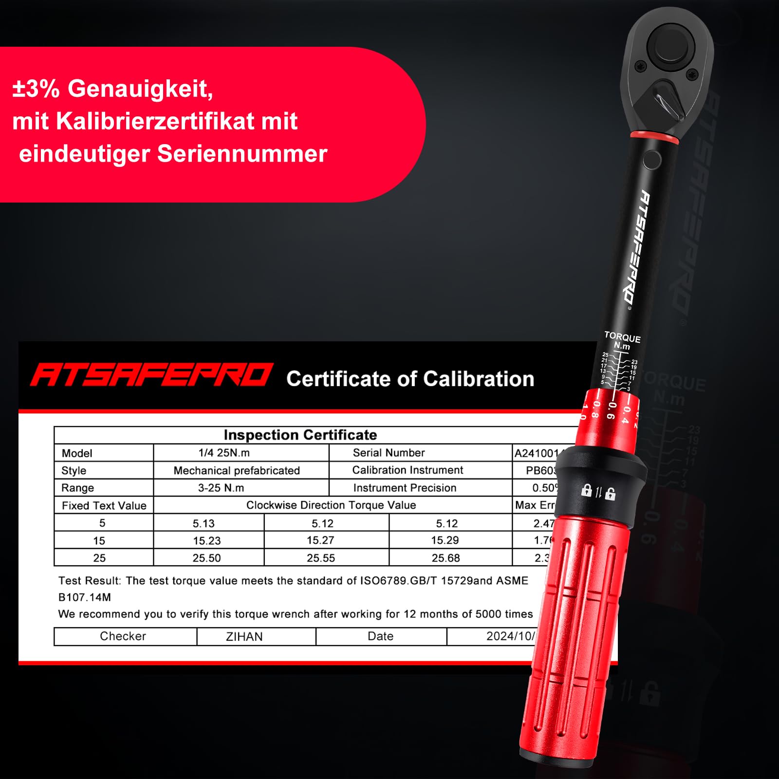 ATsafepro Drehmomentschlüssel fahrrad 1/4",61-teiliger Drehmomentschlüssel Klein 3-25Nm,Magnetischer Ratschen-Satz mit Bits + Verlängerung,Für Fahrrad, Motorrad & DIY 7