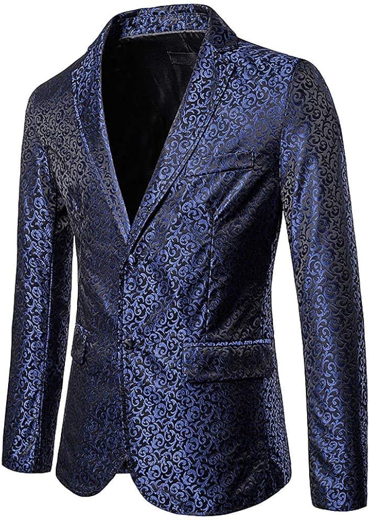 2019 Men's Blazer Dress Coat Beautyfine Autumn Winter Casual Gold Print Button Jacket Long Sleeve Tops at  Men’s Clothing store