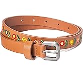 Girls' Embroidered Leather Belt – Boho Floral Pattern– Colorful Fashion Belt for Kids All Ages (4-14 y)