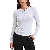 CRZ YOGA Ribbed Modal Henley Shirts for Women - Comfort Casual Knit Long Sleeve Tops Soft Stretchy Basic Fitted Layering