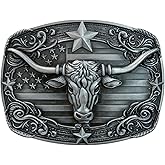 LKKLUYIC Western Belt Buckles for Men Cowboy Belt Buckle American Flag Belt Buckles Longhorn bull Silver