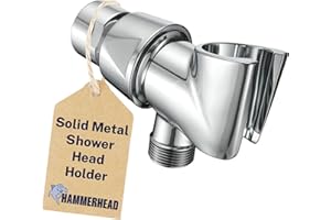 HammerHead Showers® Solid Metal Handheld Shower Head Holder - Chrome - Adjustable Shower Wand Holder with Wall Hook Bracket and Pivot Ball - Hand Held Shower Head Holder - Shower Hose Holder