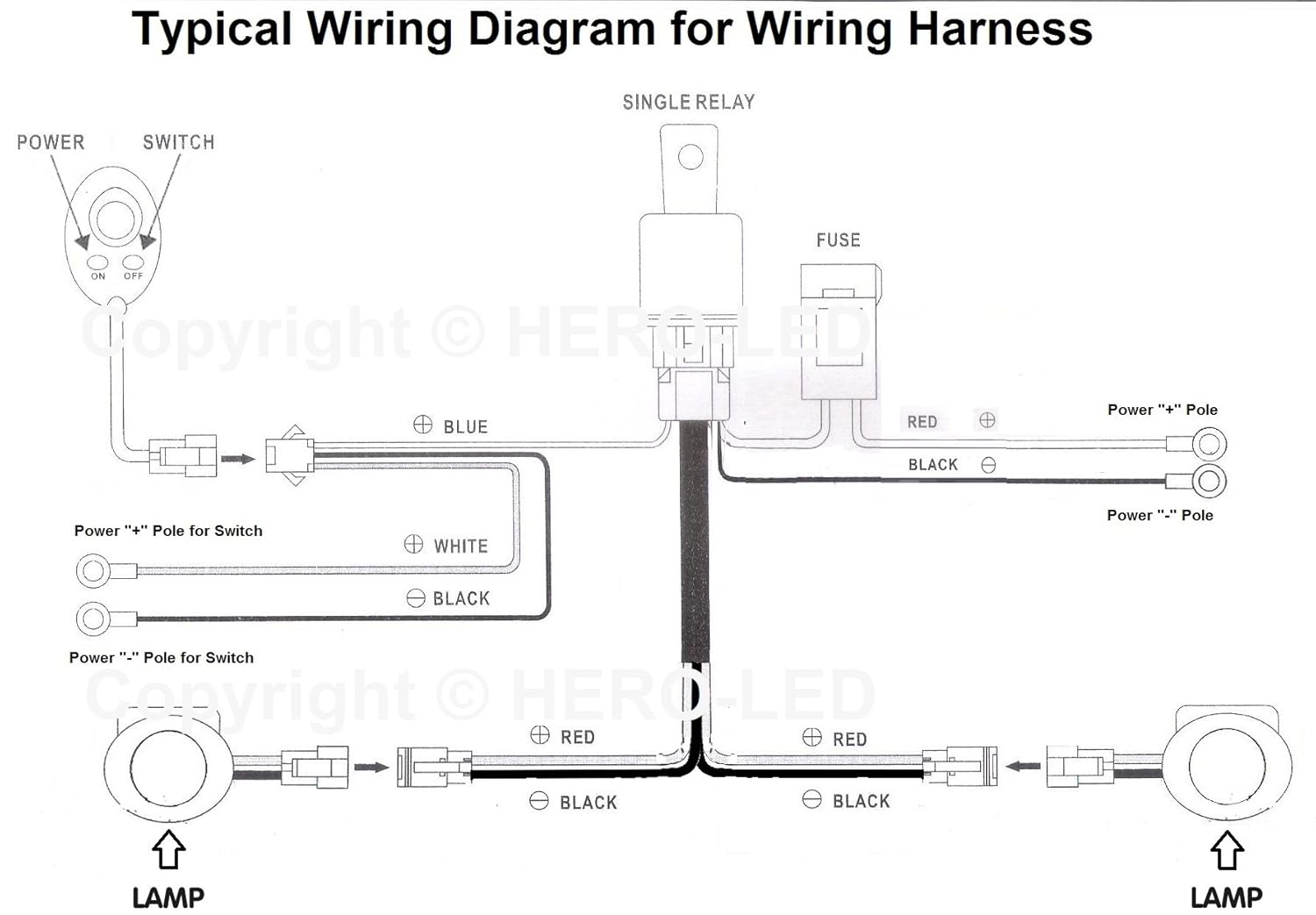 Amazon.com: HERO-LED OR-WH-DTS 10ft LED Light Wiring Harness with Switch  and Relay - Single Channel, DT Connector (12V Only): Automotive