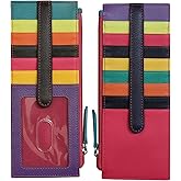 ili New York Long Double Sided Slim Wallet, RFID Blocking Card Holder with ID Window and Side Zip Pocket for Men and Women, Black Brights