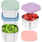 Caperci 4-Pack Stainless Steel Snack Containers with Silicone Lids - 4.7oz Reusable Small Food Containers for Snacks Condiments, Salad Dressing Container, Leak-Proof, BPA-Free