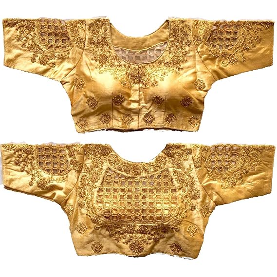 Women's Black Colour Floral Checks Back Design and Check Sleeves Embroidery Silk Readymade Blouse For Saree and Lehenga Choli