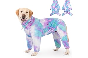 YEAPEETO Dog Winter Coat for Large Medium Small Dogs, Warm Fleece High Collar Full Body Dog Jumpsuit Comfortable Onesie Apparel (Purple Blue, 4X-Large)