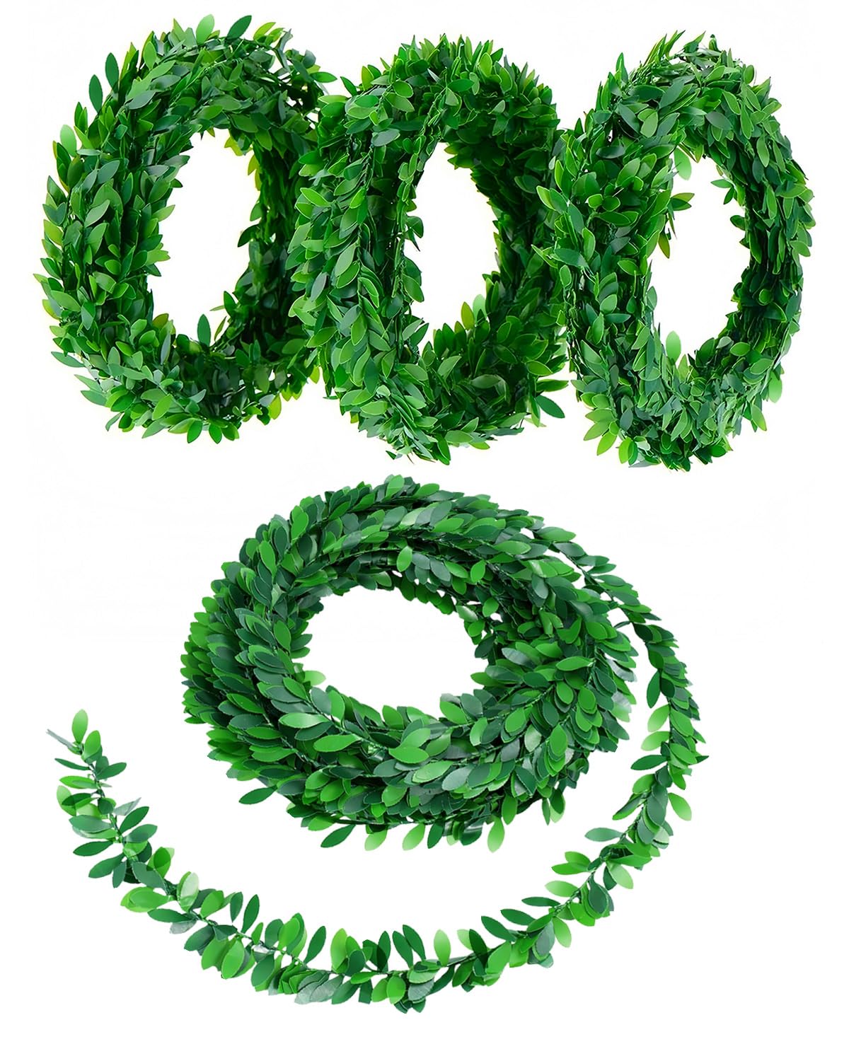 LJY 4 Rolls Artificial Ivy Garland Total 30 m (7.5 m Each) - Fake Vine Foliage Green Leaves with Iron Wire for Wedding Party, Home Garden Wall Decoration, Leaf Garland for DIY Crafts
