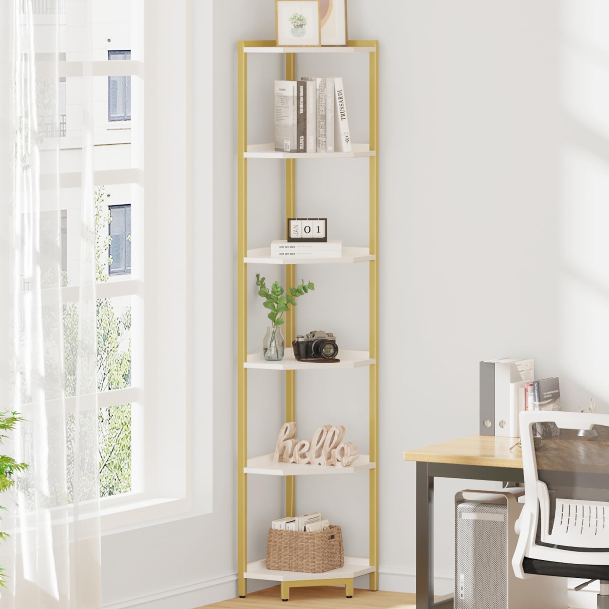 Hzuaneri Corner Shelf Stand, Corner Bookshelf, Storage Standing Shelf ...