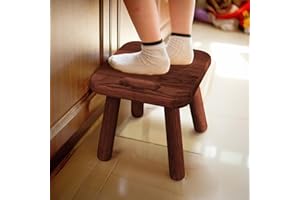 SEEMINES Small Wooden Step Stool,100% Solid Wood Stool with Non-Slip,300lb Load-Bearing Square Step Stool for Bathroom Kitche