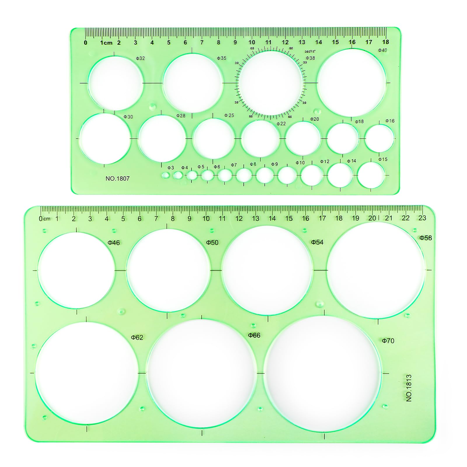 Ymapinc 2Pcs Circle Stencil, Circle Templates for Drawing Plastic Drawing Ruler Geometric Stencil Rulers Set Clear Green Ruler for School Office Supplies Round Templates