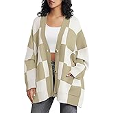 Saodimallsu Womens Checkered Sweater Color Block Plaid Oversized Cardigan Long Sleeve V Neck Button Down Knit Coats