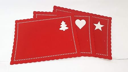 Sottopiatti Stella Di Natale Uncinetto.Due Esse Christmas S R L 6 Sottopiatti Di Natale In Feltro Rosso Tovagliette Rosse Rettangolari Con Disegni Ricamati Bianchi A Forma Di Stella Albero Di Natale E Cuore Amazon It Casa E Cucina