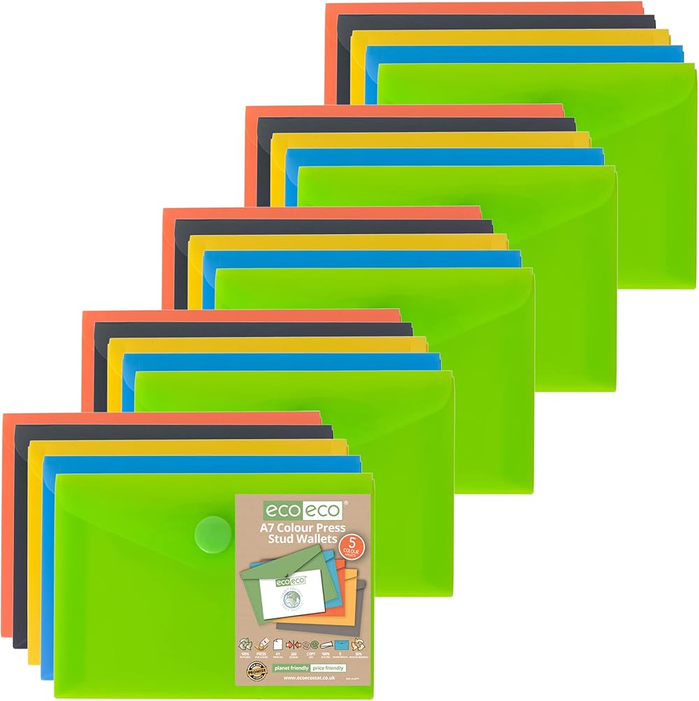 eco-eco A7 50% Recycled Assorted Wallets 25 Pack 105 x 74mm Popper